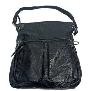 The Sak Black Leather Crossbody Bag Zip top Adjustable Strap Shoulder Strap